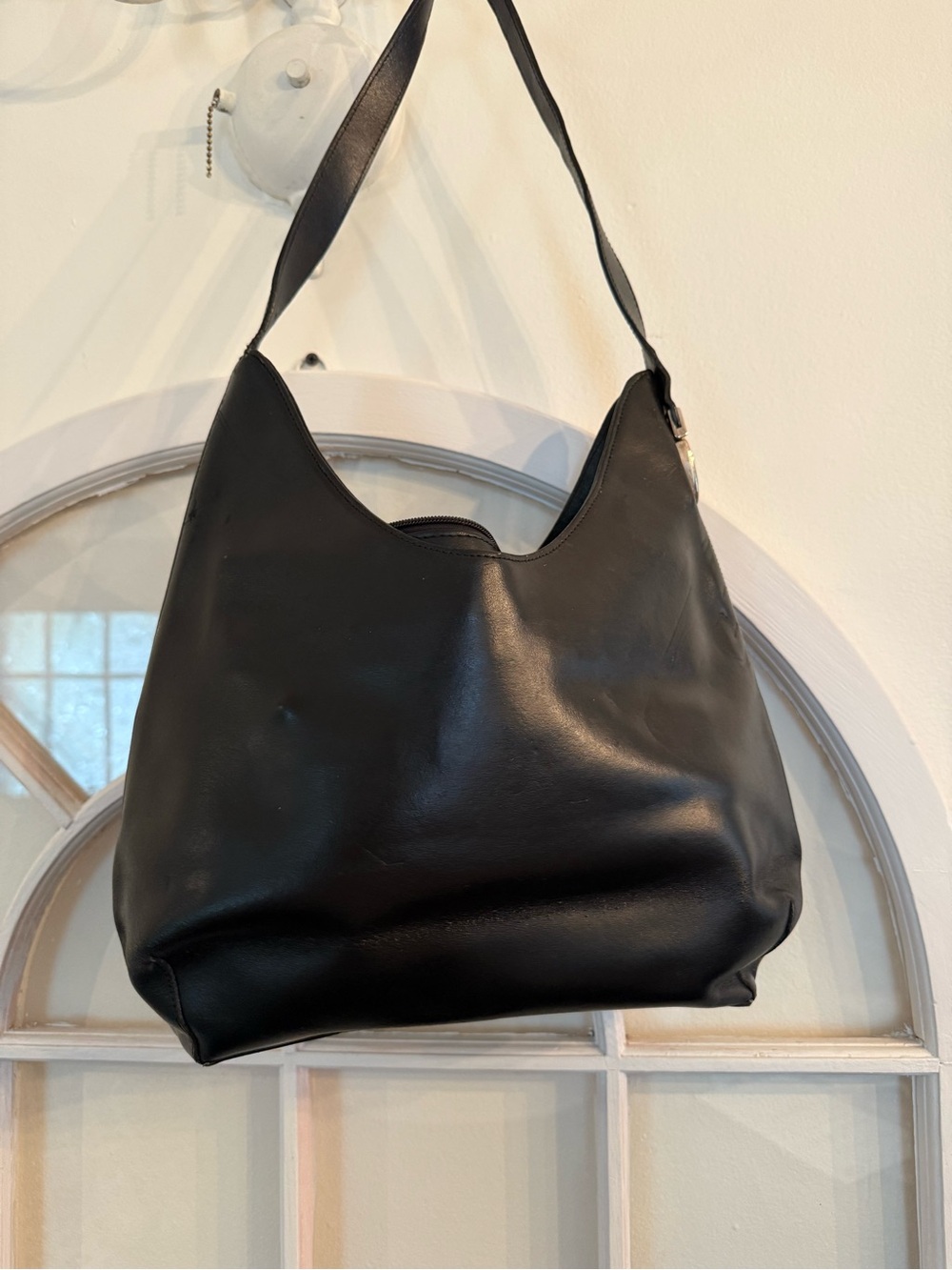 Vintage Delphine Black Genuine Leather Shoulder Hobo Bag Made In France